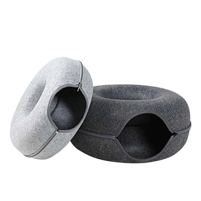 Donut Cat Tunnel Bed Pets House Natural Felt Pet Cat Cave Toys round Wool Felt Pet Bed for Small Dogs Cat Interactive Play Toys