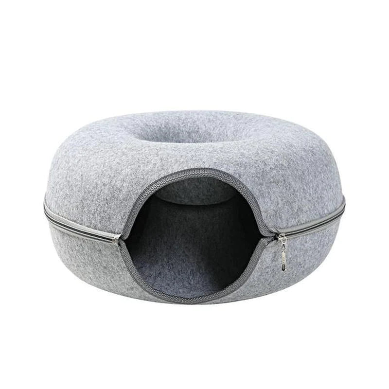 Donut Cat Tunnel Bed Pets House Natural Felt Pet Cat Cave Toys round Wool Felt Pet Bed for Small Dogs Cat Interactive Play Toys