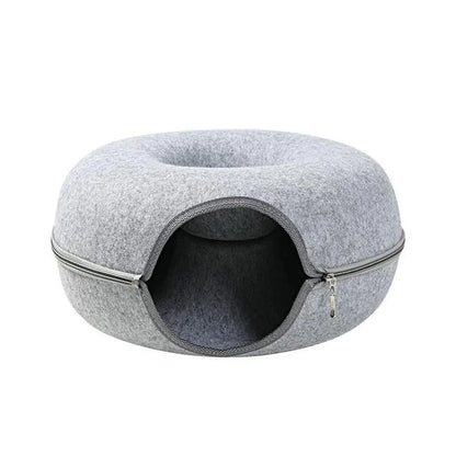 Donut Cat Tunnel Bed Pets House Natural Felt Pet Cat Cave Toys round Wool Felt Pet Bed for Small Dogs Cat Interactive Play Toys