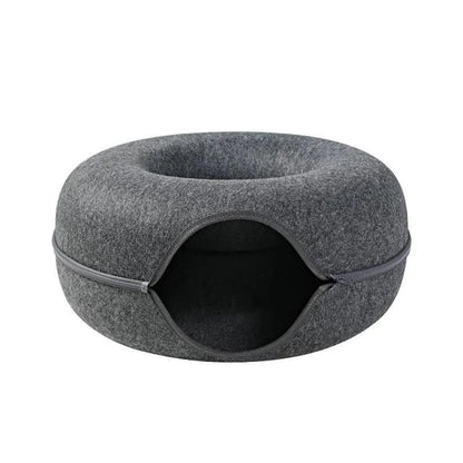 Donut Cat Tunnel Bed Pets House Natural Felt Pet Cat Cave Toys round Wool Felt Pet Bed for Small Dogs Cat Interactive Play Toys