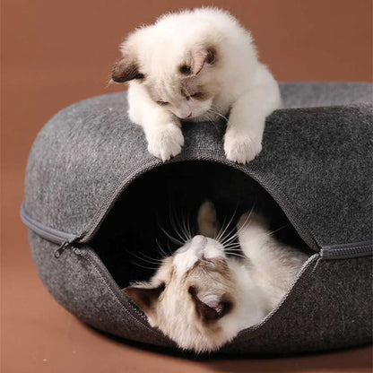 Donut Cat Tunnel Bed Pets House Natural Felt Pet Cat Cave Toys round Wool Felt Pet Bed for Small Dogs Cat Interactive Play Toys