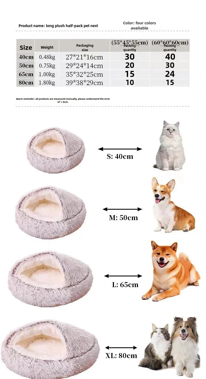 Autumn and Winter Soft Plush Pet Bed and Pet Bed Winter Warm and Cold Plush Comforter Nest Shell Cat Nest Semi-Enclosed Cat Nest