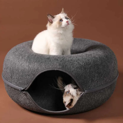 Donut Cat Tunnel Bed Pets House Natural Felt Pet Cat Cave Toys round Wool Felt Pet Bed for Small Dogs Cat Interactive Play Toys