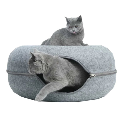 Donut Cat Tunnel Bed Pets House Natural Felt Pet Cat Cave Toys round Wool Felt Pet Bed for Small Dogs Cat Interactive Play Toys